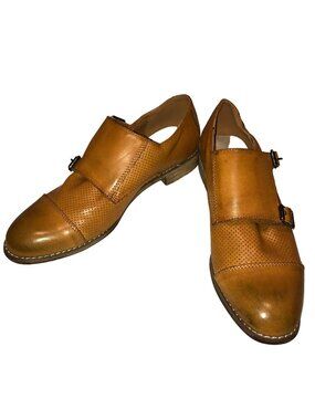 Bata Double Monk Leather Shoes Size 39 8.5 Genuine Leather Tan Dress Shoes Mens